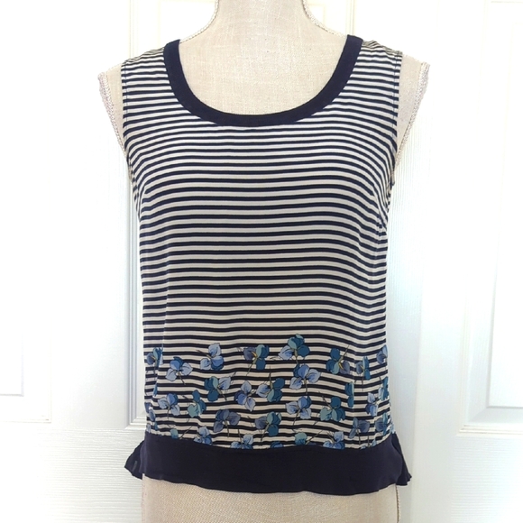 Tory Burch Blue and White Embellished Crop Tank Top - Picture 1 of 7